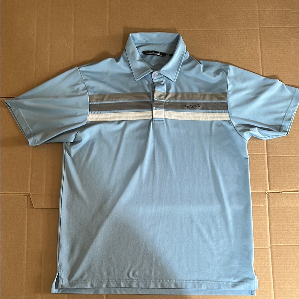 Travis Mathew Sky Blue Polo with Stripes
